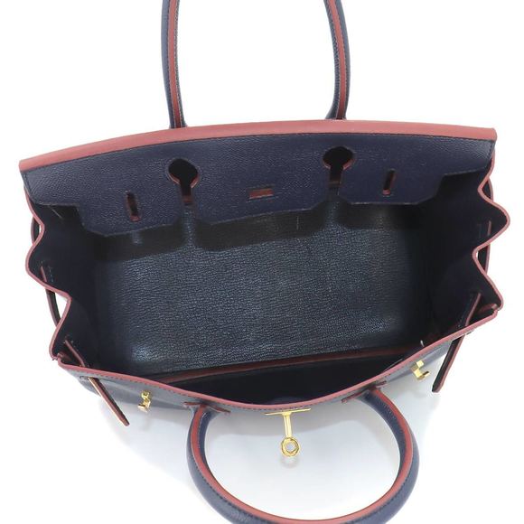 HERMES Birkin 30 Contour Hand Bag Epson Blue Indigo Rouge Ash A Engraved - Picture 6 of 10
